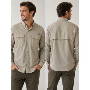Columbia PFG Shirt Mens Medium Tan Omni-Shield Blood N Guts Vented gorpcore